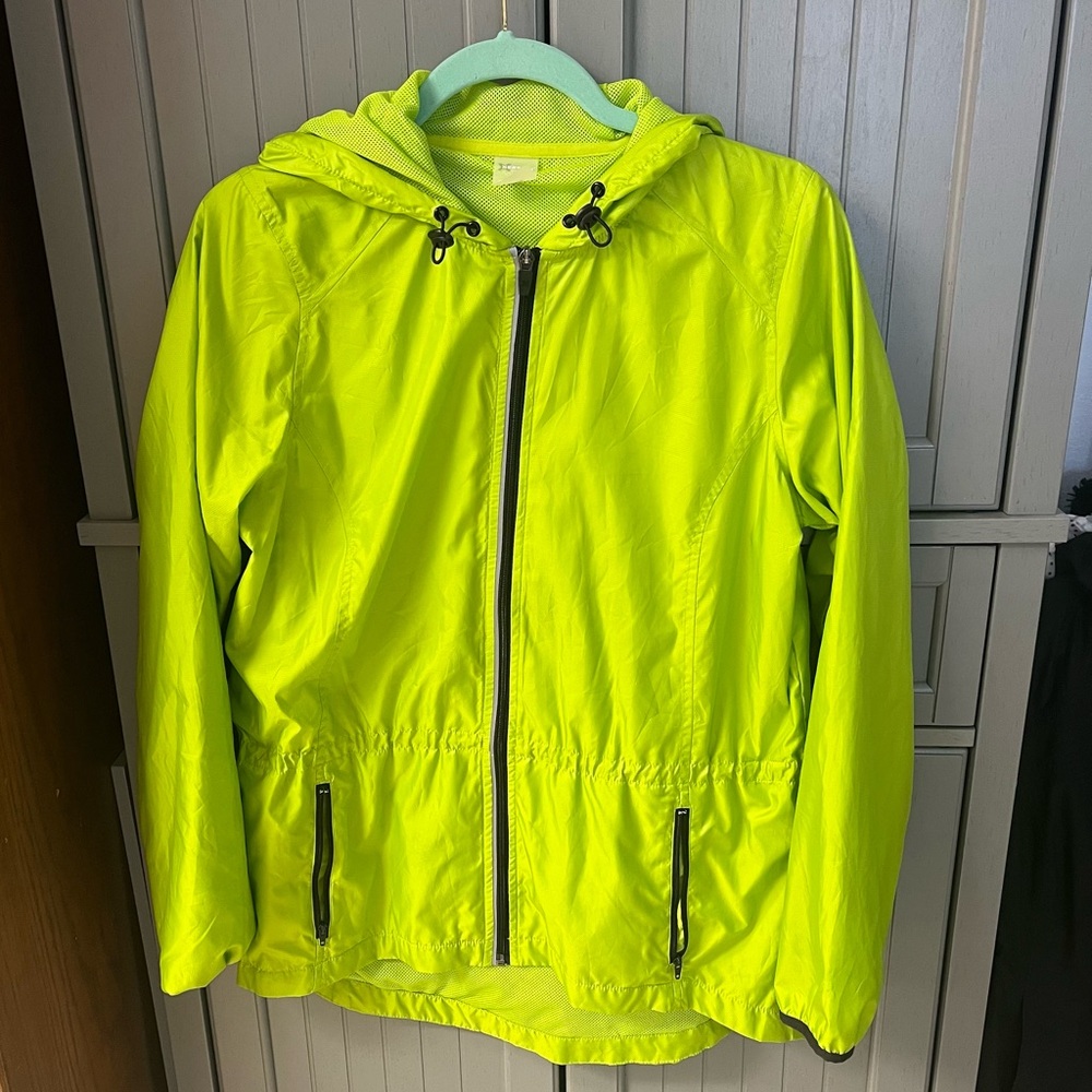 Xersion Bright Lime Hooded Rain-Resistant Jacket